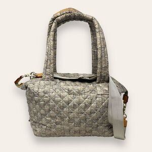 MZ Wallace Sutton Deluxe Medium Woven Quilted Crossbody Tote Bag Neutral Beige